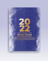 Happy new year 2022 poster or card template with watercolor wash splash vector