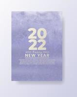 Happy new year 2022 poster or card template with watercolor wash splash vector