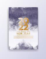 Happy new year 2022 poster or card template with watercolor wash splash vector