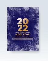 cartel de feliz año nuevo 2022 o plantilla de tarjeta con salpicaduras de lavado de acuarela vector