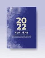 Happy new year 2022 poster or card template with watercolor wash splash vector