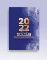 Happy new year 2022 poster or card template with watercolor wash splash vector