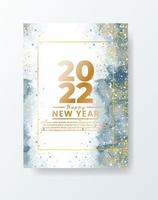 Happy new year 2022 poster or card template with watercolor wash splash vector