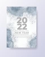 Happy new year 2022 poster or card template with watercolor wash splash vector