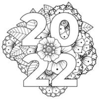 feliz año nuevo 2022 banner o plantilla de tarjeta con flor mehndi vector