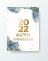 Happy new year 2022 poster or card template with watercolor wash splash vector