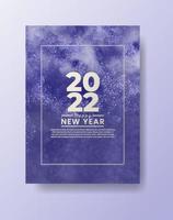 Happy new year 2022 poster or card template with watercolor wash splash vector