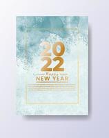 Happy new year 2022 poster or card template with watercolor wash splash vector