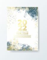 Happy new year 2022 poster or card template with watercolor wash splash vector