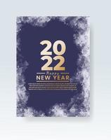 Happy new year 2022 poster or card template with watercolor wash splash vector