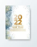 Happy new year 2022 poster or card template with watercolor wash splash vector