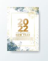 Happy new year 2022 poster or card template with watercolor wash splash vector