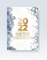 Happy new year 2022 poster or card template with watercolor wash splash vector