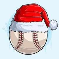 Divertida pelota de béisbol navideña con sombrero de santa claus, pelota deportiva de vacaciones navideñas vector