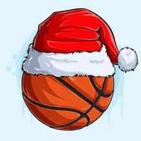 Divertida pelota de baloncesto navideña con sombrero de santa claus, pelota deportiva de vacaciones navideñas vector