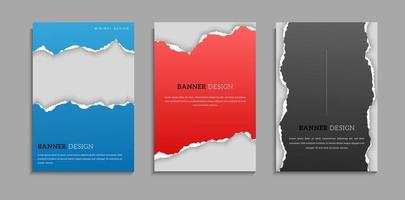 Set Of Gradient Paper Torn Ripped Cover Template In White Background vector