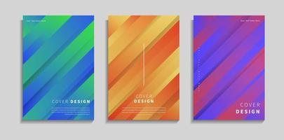 Set Of Colorful Modern Abstract Gradient Diagonal Lines Stripes Cover Template vector