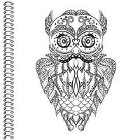 Beautiful illustration with an owl with patterns. Print for a postcard or poster, a sketch of a tattoo. vector