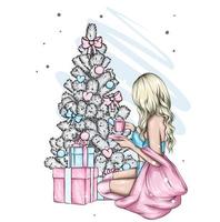 Pretty girl in Christmas clothes. Fashion and style, clothing and accessories. vector