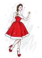 Beautiful girl in stylish clothes. New Year's and Christmas. vector