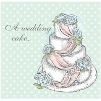 Beautiful wedding cake. Vintage vector illustration.