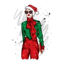 Pretty girl in Christmas clothes. Fashion and style, clothing and accessories. vector