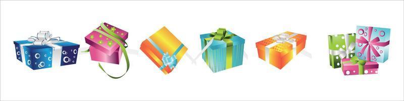 Gift boxes. Set of different present boxes. Surprise in the box. vector