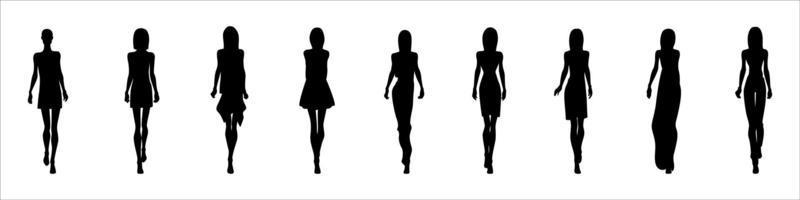 Set beautiful fashion girl silhouette on a white background vector eps 10