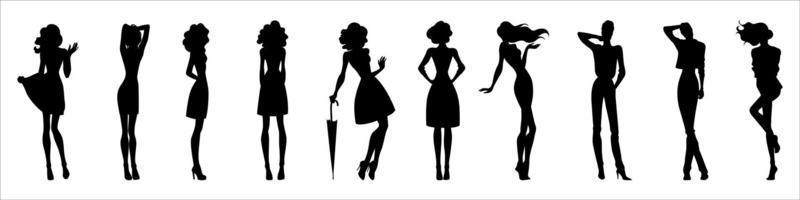 beautiful woman silhouettes vector