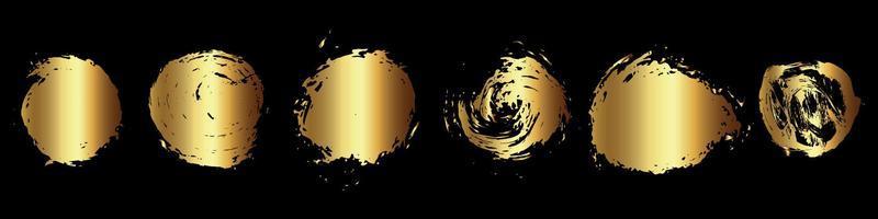 Metalic gold circle shape. Label, logo design element, frame. Brush abstract wave. Vector illustration.