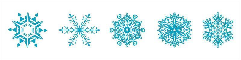 Blue snowflake icons collection isolated on white background.