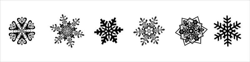 snowflake winter set of black isolated six icon silhouette vector
