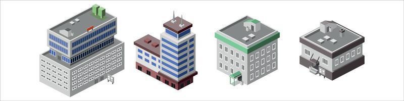Industrial set of 3D isometric projection of dimensional houses  buildings vector
