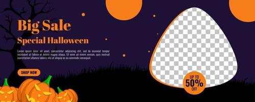 Halloween banner or party invitation background design template vector