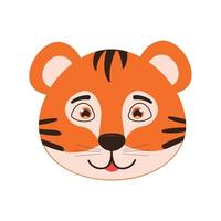 linda cabeza de cachorro de tigre. cara de personaje animal divertido vector