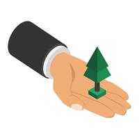 Tree in hand isometric vector