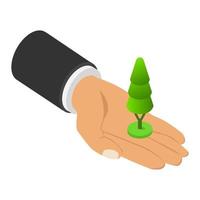 Tree in hand isometric vector