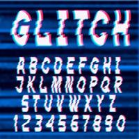Glitch distorted font letters and numbers vector