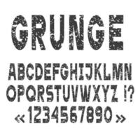 Letras y números del alfabeto grunge, conjunto de vectores