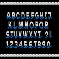 Glitch font letters and numbers with stylized reflection vector