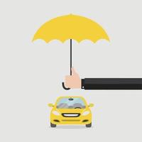 Hand insurer with an umbrella that protects the car. Safety Concept Car. Insurance car. vector