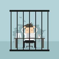 Businessman working in the prison. vector