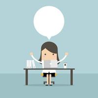Businesswoman who sits at the table in front of the computer and about something thought. vector