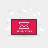 Newsletter with letter and laptop notebook and paper flying as background. vector