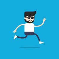 Hipster man with the beard running. vector