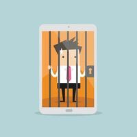 Businessman locked in smartphone. vector