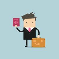 Businessman with a suitcase and passport. vector