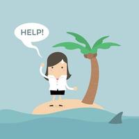 Businesswoman need help on the small island. vector