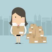 Businesswoman holding a box for shipping. vector