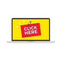 Computer with Click Here Message, Clickbait. vector